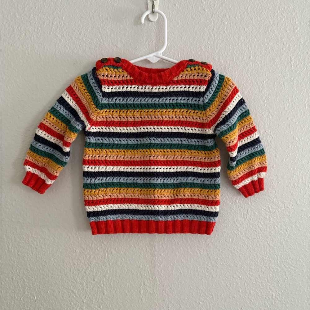 Hanna Anderson Colorful Striped Knit Sweater Size 12-18 Months